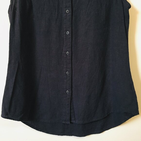 Weatherproof Vintage Navy Linen Rayon Blend Button Down Sleeveless Top - Picture 4 of 11